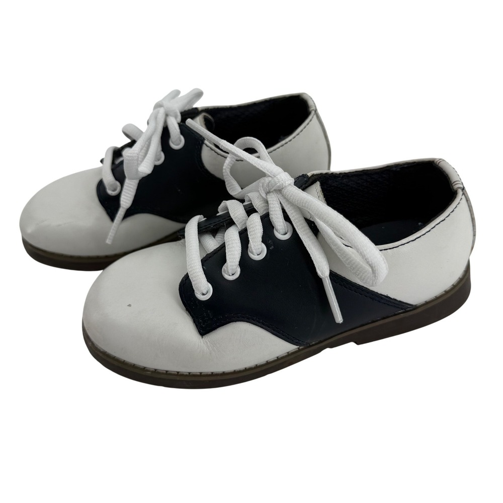 Stride Rite Kids White Navy Blue Leather Saddle Shoes Vintage Style Oxfords 9.5W